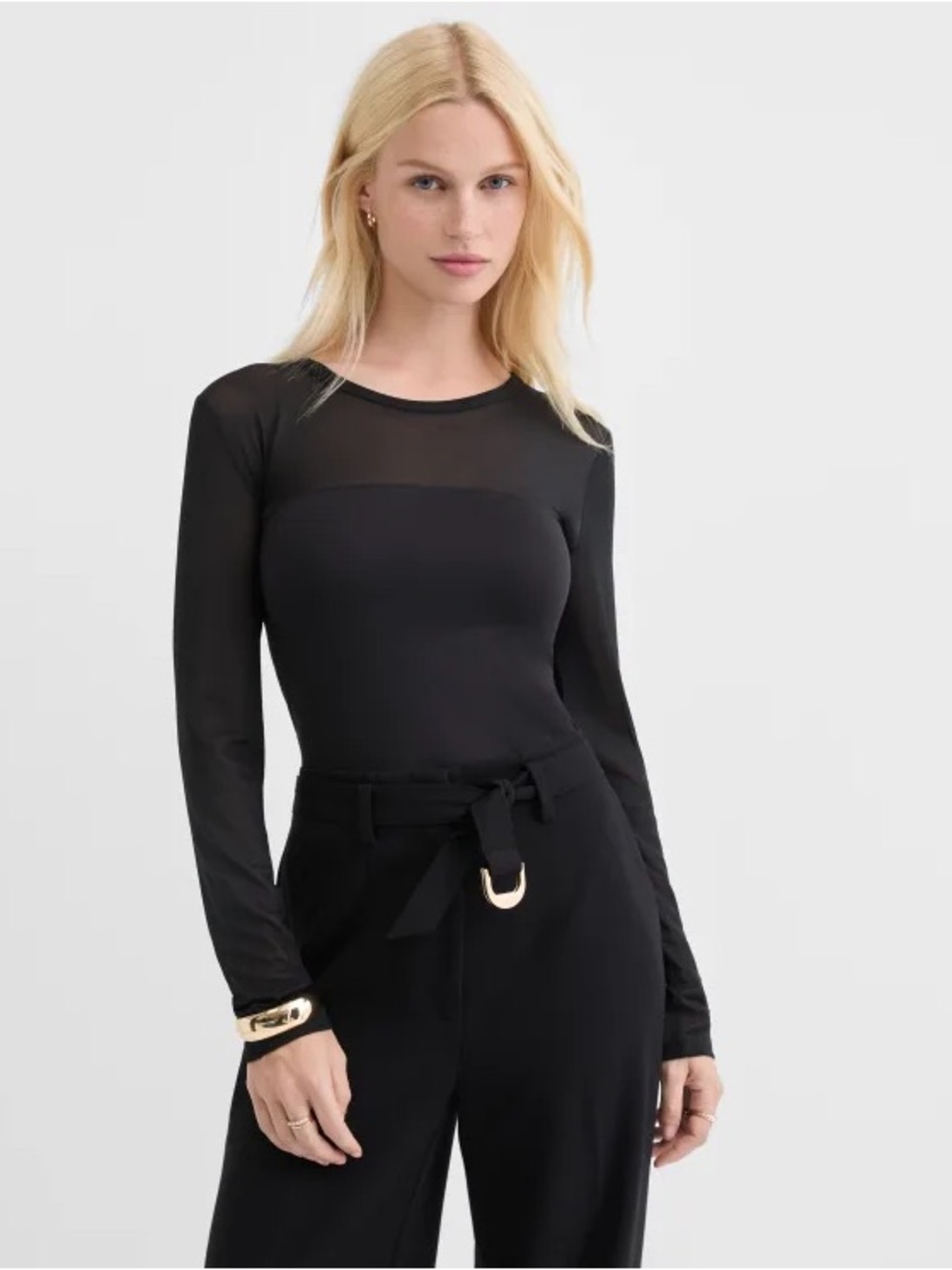 Loft Black Mesh Neck Top